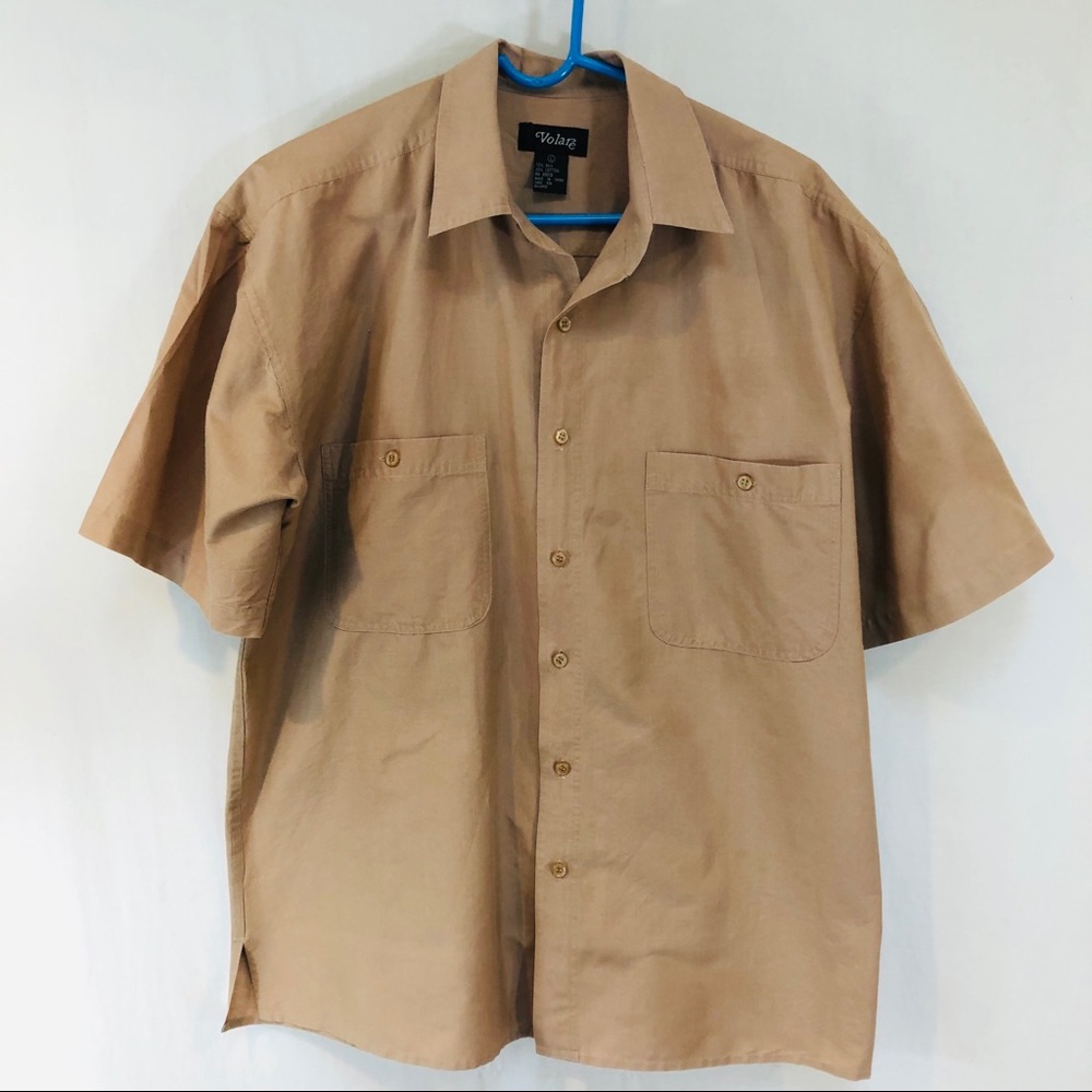 Volare men’s Shirt sz L  Silk blend tan Short Slv